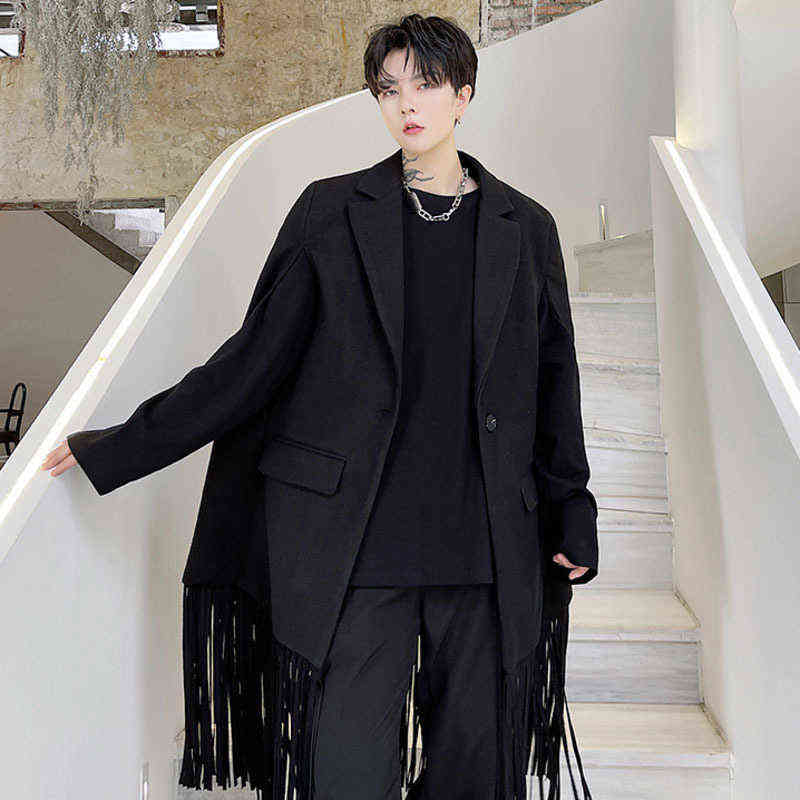 IEFB Men Tassel Sleeveless Woolen Trenchcoat Single Button Autumn Winter Chic Streetwear Cloak Style Suit Jacket 9D0778 211122
