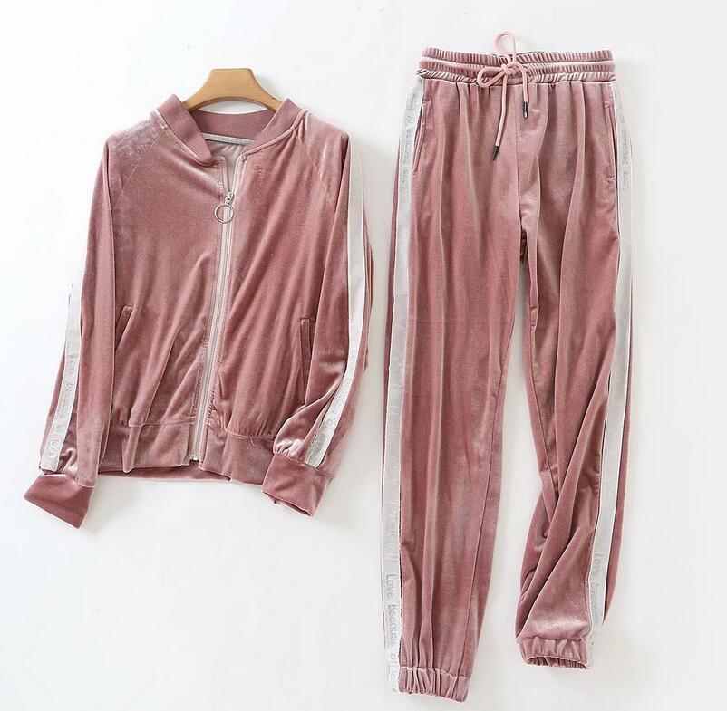 Spring And Autumn Letter Embroidery Velvet Suit Set Women Two-piece Female Pant Women's Sports Suits Tracksuits