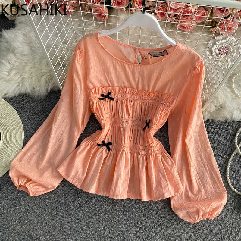 Spring Short Ruffle Blouse Shirt Causal Puff Sleeve O-neck Women Tops Korean Sweet Bowknot Blusas Femme 6G009 210603, Pink
Spring Short Ruffle Blouse Shirt Causal Puff Sleeve O-neck Women Tops Korean Sweet Bowknot Blusas Femme 6G009 210603, Pink