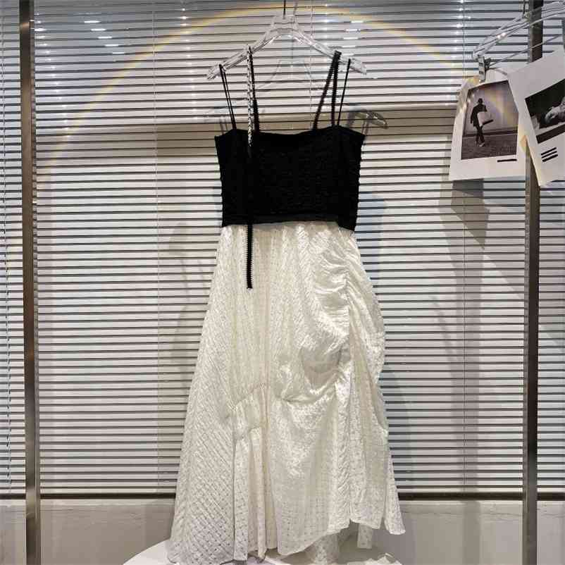 Women Pleated Stitching Waist Dress Hit Color Temperament Pearl Shoulder Strap Fashion Spring Summer 11B704 210525, Black and white
Women Pleated Stitching Waist Dress Hit Color Temperament Pearl Shoulder Strap Fashion Spring Summer 11B704 210525, Black and white