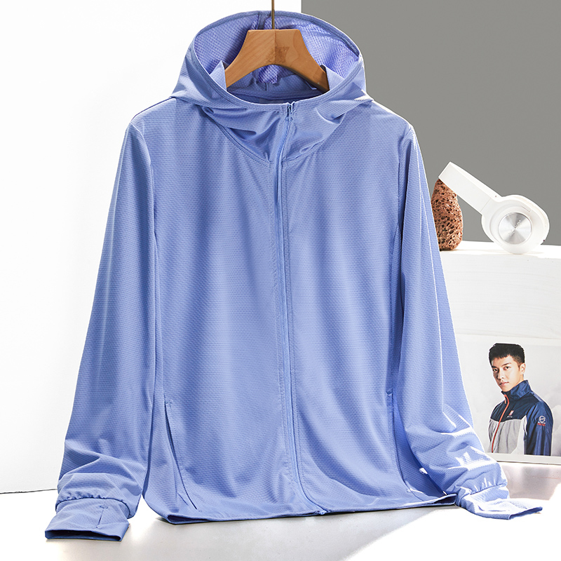 Men's lovers sunscreen tee T-shirt long sleeve with hat zipper fashion casual wear
