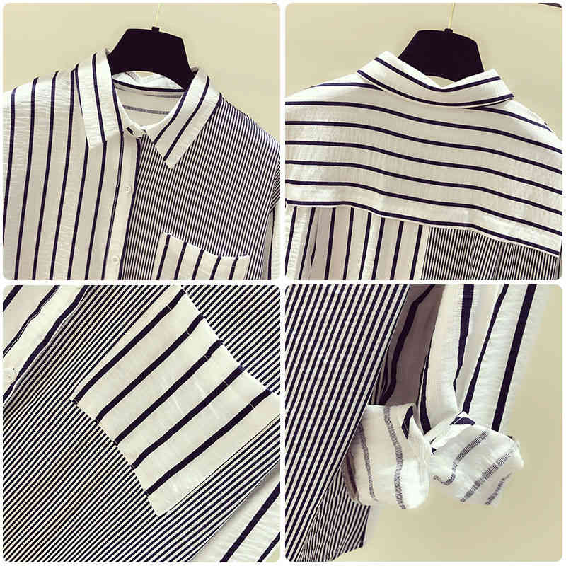 Autumn Fashion Women Long Sleeve Shirts All-matched Casual Striped Blouse Female Turn-down Collar loose Shirt Plus Size D484 210512