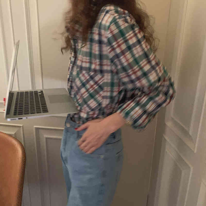 Vintage Gentle Basic Color-Hit Streetwear Basewear Retro Plaid Elegance Girls Loose Geometric Casual Shirts 210421
