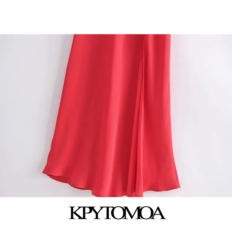 Women Chic Fashion With Buttons Front Slit Midi Camisole Dress Backless Thin Straps Female Dresses Mujer 210420