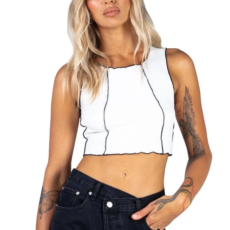 Women's Tanks & Camis 2021 Women Sleeveless Crop Top Contrast Color Ruffle Trim Ribbed Slim Mini Tank Vest, White
Women's Tanks & Camis 2021 Women Sleeveless Crop Top Contrast Color Ruffle Trim Ribbed Slim Mini Tank Vest, White
