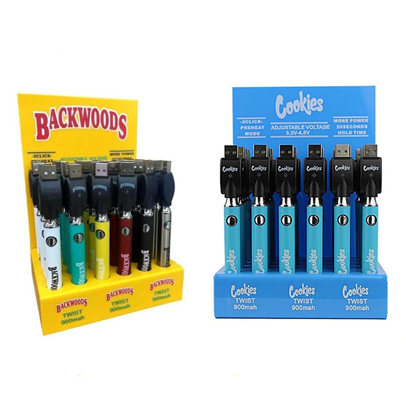 Cookies Backwoods Law Twist Preheat VV Battery 900mAh Bottom Voltage Adjustable Usb Charger Vape Pen 30Pcs with Display Box
Cookies Backwoods Law Twist Preheat VV Battery 900mAh Bottom Voltage Adjustable Usb Charger Vape Pen 30Pcs with Display Box