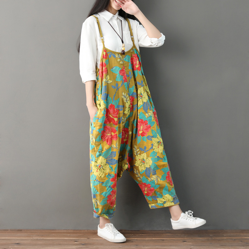 Johnature Print Jumpsuits Ankle-length Pants Overalls Casual Loose Rompers Summer Cotton National Style Thin Women Jumpsuit 210521, Green
Johnature Print Jumpsuits Ankle-length Pants Overalls Casual Loose Rompers Summer Cotton National Style Thin Women Jumpsuit 210521, Green