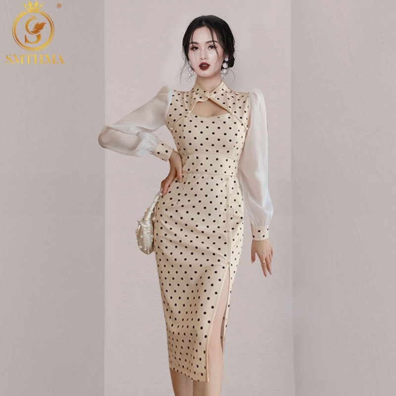 Spring Korea Chic Puff Sleeve Dot Patchwork Dresses Stand Collar Slim Side Split Vestido Da Festa 210520, Photo color
Spring Korea Chic Puff Sleeve Dot Patchwork Dresses Stand Collar Slim Side Split Vestido Da Festa 210520, Photo color