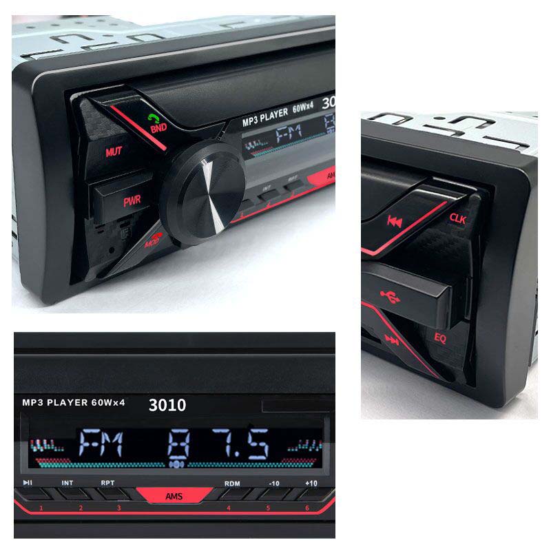 Universal Car Radio Audio 12-24V Truck Bluetooth Stereo MP3 Player FM Receiver 60Wx4 With Colorful Lights AUX/USB/TF Card Auto Kit