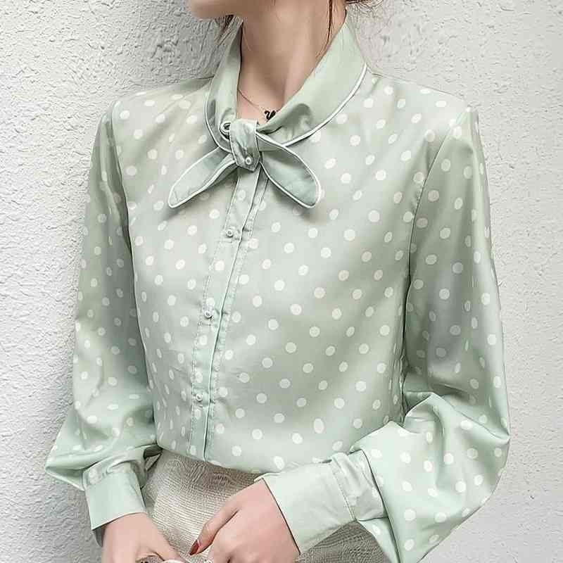 Long Sleeve Dot Chiffon Blouse Shirt Tops Blouse Women Blusas Mujer De Moda Bow Collar Blouse Women Blouses Blusa E372 210602, Light green
Long Sleeve Dot Chiffon Blouse Shirt Tops Blouse Women Blusas Mujer De Moda Bow Collar Blouse Women Blouses Blusa E372 210602, Light green