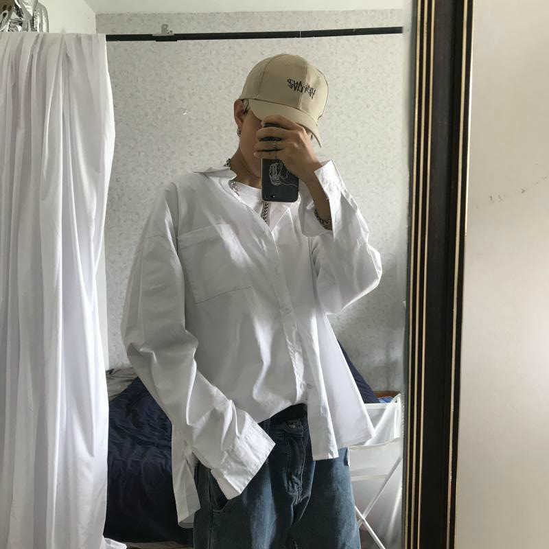 Korean Spring and Summer White Shirt Streetwear Couple Casual Long Sleeve 210615