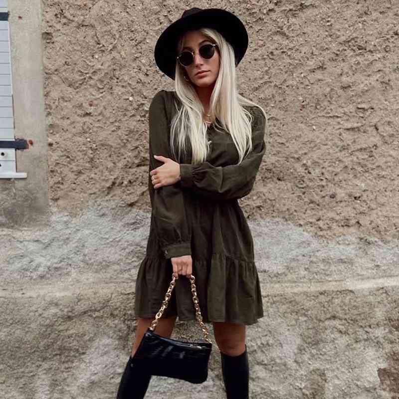 Vintage Women Green Ruffles Dress Spring-Summer Sweet Ladies Fashion Boho Layred Dresses Party Female Chic 210430