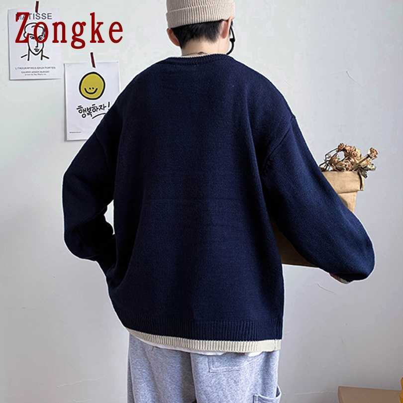 Zongke Japan Style Knitted Sweater Men Clothing Harajuku Sweaters Pullover Men Sweater Fashion Mens Clothes M-2XL 211018
