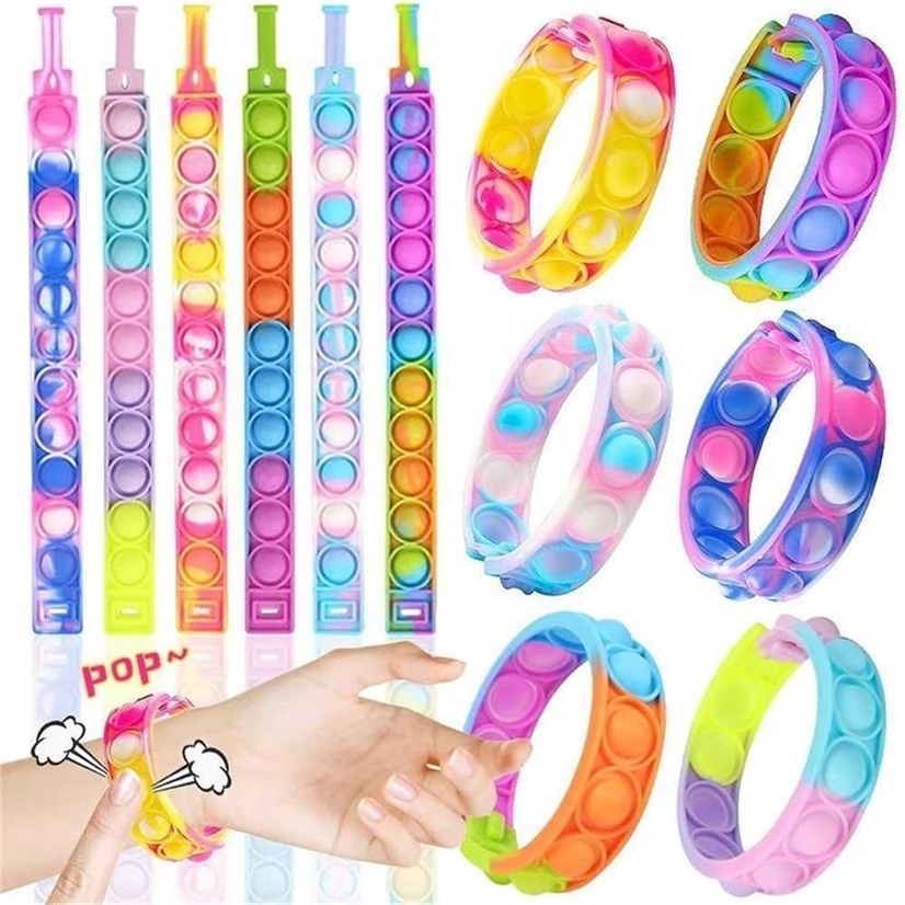 Rainbow Push Pioneer Fidget Toys Bracelet Poppers Bubble Children's Tie Dye Puzzle Decompression Finger Bubbles Kids Silicone Toy Wrist
Rainbow Push Pioneer Fidget Toys Bracelet Poppers Bubble Children's Tie Dye Puzzle Decompression Finger Bubbles Kids Silicone Toy Wrist