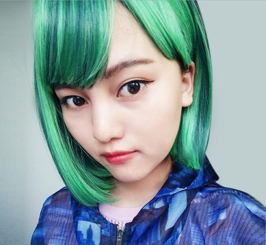 Fashion Short Synthetic Straight Green wig Hairstyle Hightemperature Cosplay Hair for Girls
