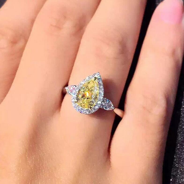 Choucong Brand Wedding Rings Simple Fashion jewelry 925 Silver Fill Pear Cut Yellow 3A Cubic Zircon CZ Diamond Eternity Women Engagement Band Ring For
