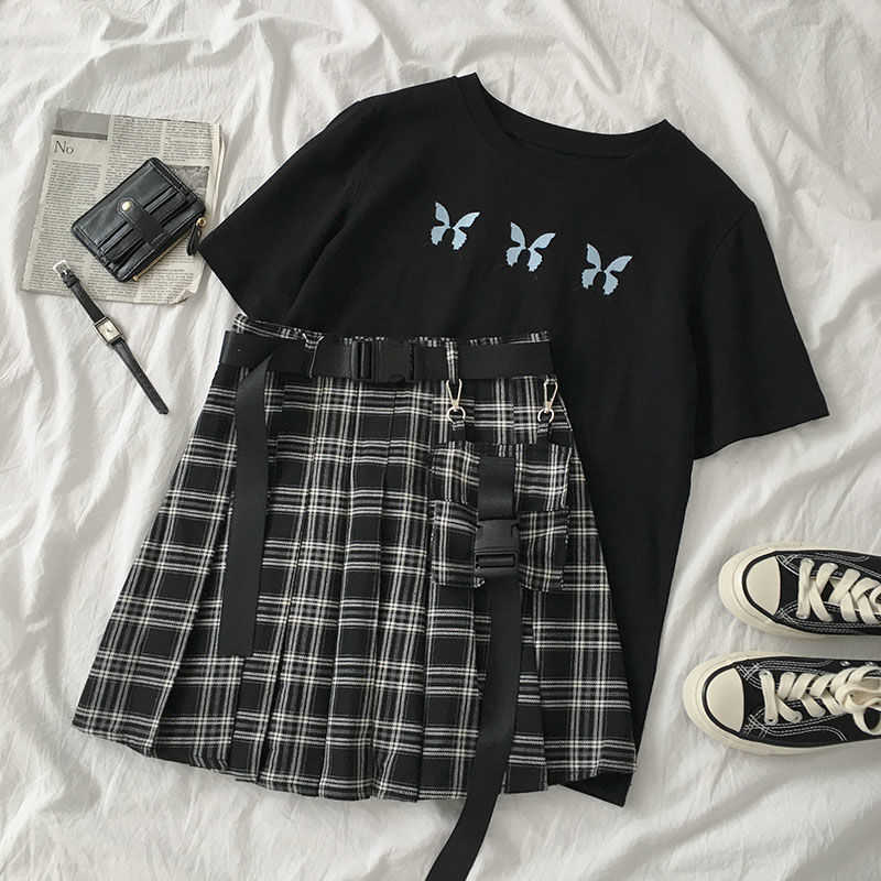 Summer Two piece set Korea Ulzzang College JK Uniform Casual Punk Plaid A-line High Waist Pleated Skirt Goth Butterfly Women Set 210608, White tees
Summer Two piece set Korea Ulzzang College JK Uniform Casual Punk Plaid A-line High Waist Pleated Skirt Goth Butterfly Women Set 210608, White tees