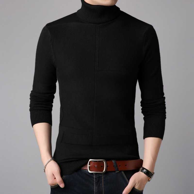Classic Fashion Turtleneck Sweater Men's Casual Knitting Pullovers Male Sweaters Slim Men's Clothing Lattice Solid Pullovers 211018