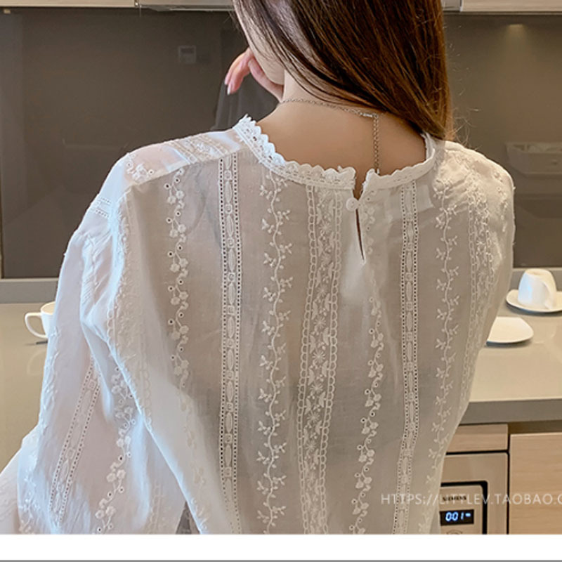 Autumn Fashion Women White Chiffon Blouses Long Sleeve Lace Women Tops Casual Floral Lady Tops Blusas Mujer De Moda 6202 50 210518