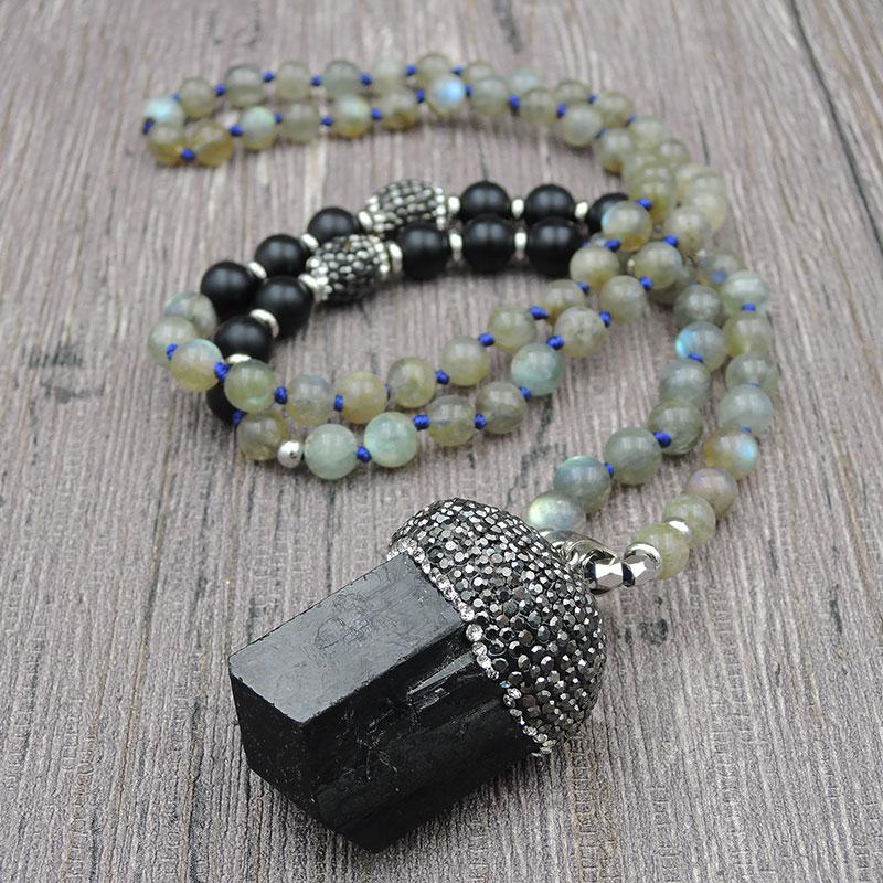 Pendant Necklaces Natural Black Tourmaline Point Pave CZ Pendants 8-mm Labradorite Round Beads Knot Handmade 30inch 40inch
Pendant Necklaces Natural Black Tourmaline Point Pave CZ Pendants 8-mm Labradorite Round Beads Knot Handmade 30inch 40inch