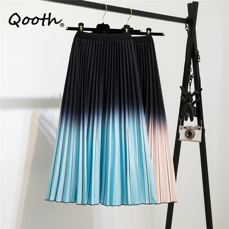 Qooth Stretch Printed Color Match Pleated Skirt Mid-Length High Flexible Waist Skirt All-Match Causal A-Line Skirt QT580 210518, Black-blue
Qooth Stretch Printed Color Match Pleated Skirt Mid-Length High Flexible Waist Skirt All-Match Causal A-Line Skirt QT580 210518, Black-blue