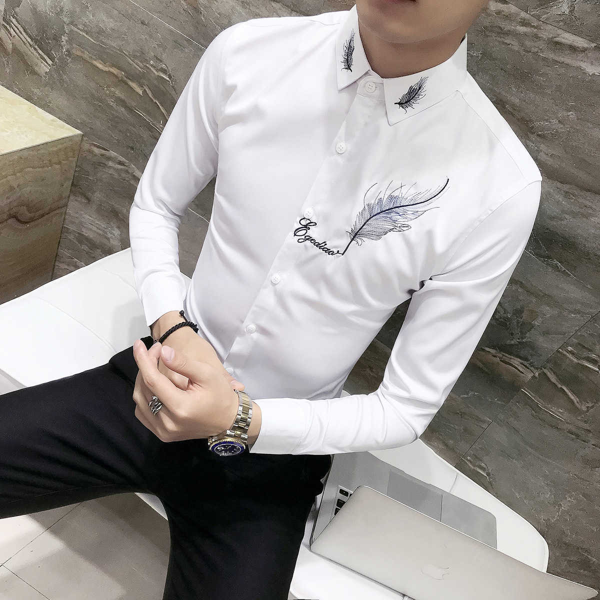 Fashion Shirt Men Party Mens Dress Shirts Long Sleeve Camisa Social Masculina Men Black White Embroidery Club Shirts 210527
Fashion Shirt Men Party Mens Dress Shirts Long Sleeve Camisa Social Masculina Men Black White Embroidery Club Shirts 210527