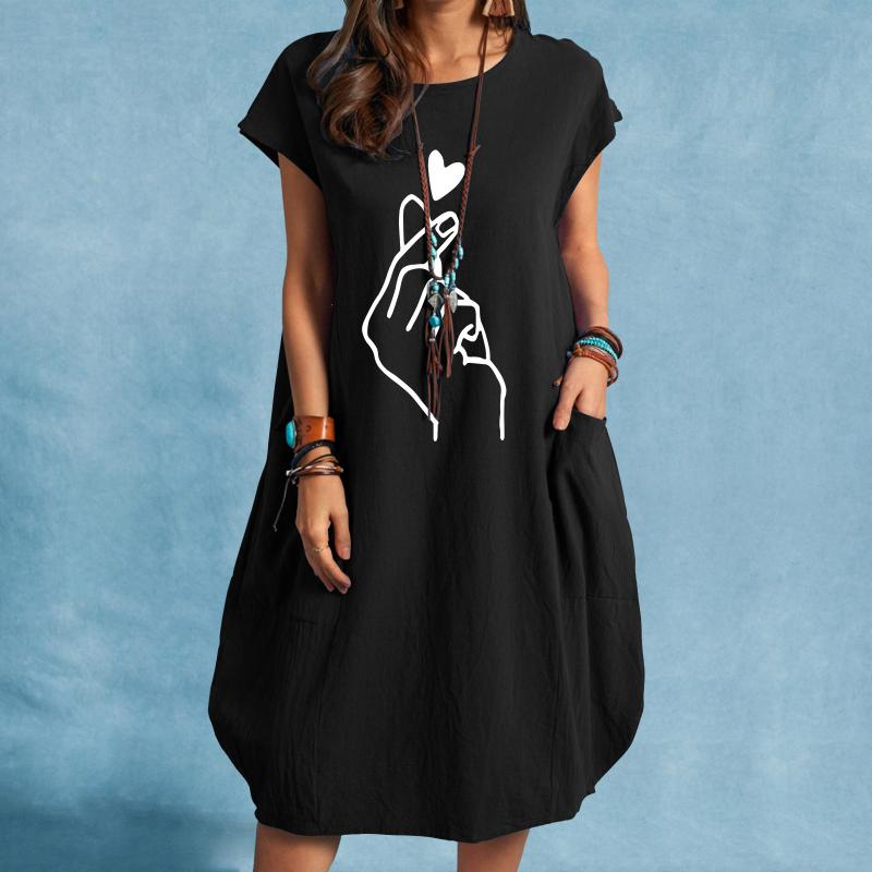 Casual Dresses Women'S Dress Summer O-Neck Heart Printed Linen Robe For Woman Short Sleeve Loose Pocket Mid, White
Casual Dresses Women'S Dress Summer O-Neck Heart Printed Linen Robe For Woman Short Sleeve Loose Pocket Mid, White