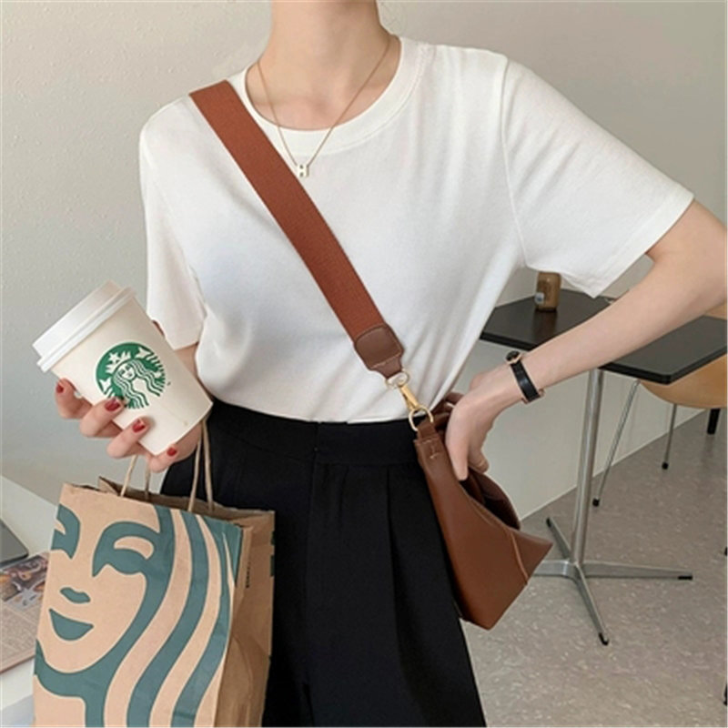 Simple Japanese Minimalist Summer Women Streetwear Brief Chic Thin Versatile Short Sleeve Solid Korean T-shirt 210421