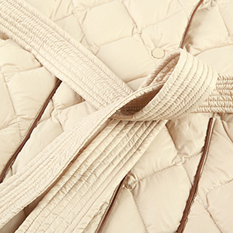 Long Women's Argyle Padded Parka Jacket With Belt | Winter B4