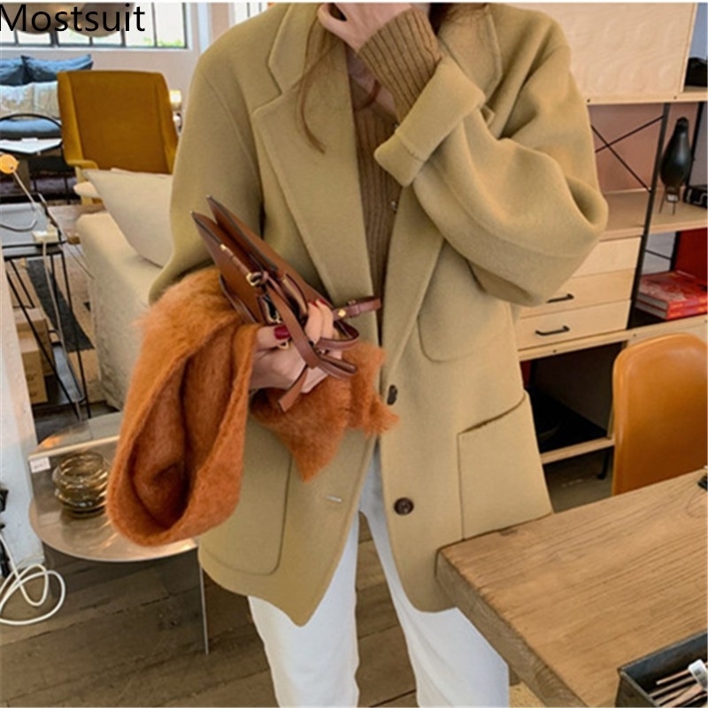 Winter Korean Woolen Women Blazer Jacket Long Sleeve Single-breasted Pockets Coat Elegant Fashion Office Ladies Blazers 210518, Black
Winter Korean Woolen Women Blazer Jacket Long Sleeve Single-breasted Pockets Coat Elegant Fashion Office Ladies Blazers 210518, Black