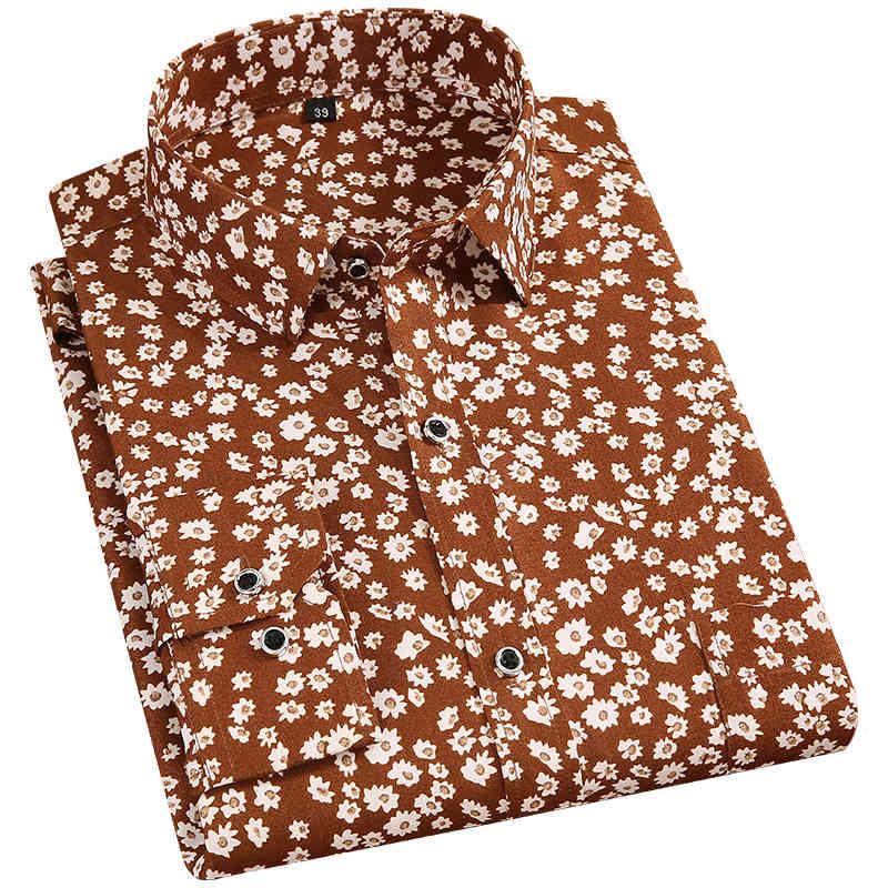 Men's Floral Print Shirts Long Sleeve Fashion Flower Printing Casual Shirts 100% Polyester Soft Comfortable Men Dress Shirt 210410