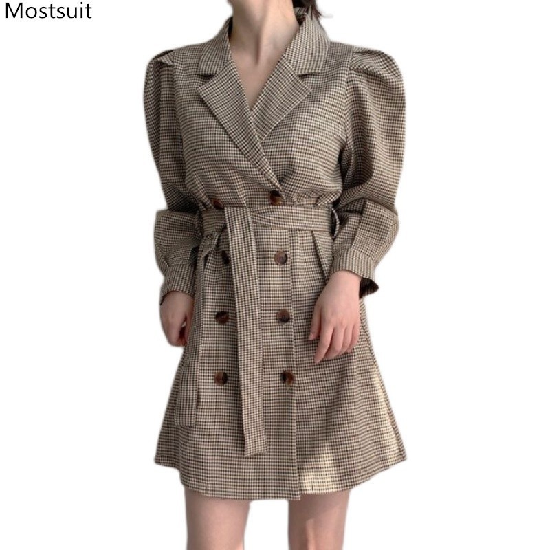 Autumn Women Vintage Elgant Plaid Blazer Dress Korean Long Sleeve Sashes Double Breasted Tunic Mini Party Dresses Vestidos 210518, Beige
Autumn Women Vintage Elgant Plaid Blazer Dress Korean Long Sleeve Sashes Double Breasted Tunic Mini Party Dresses Vestidos 210518, Beige
