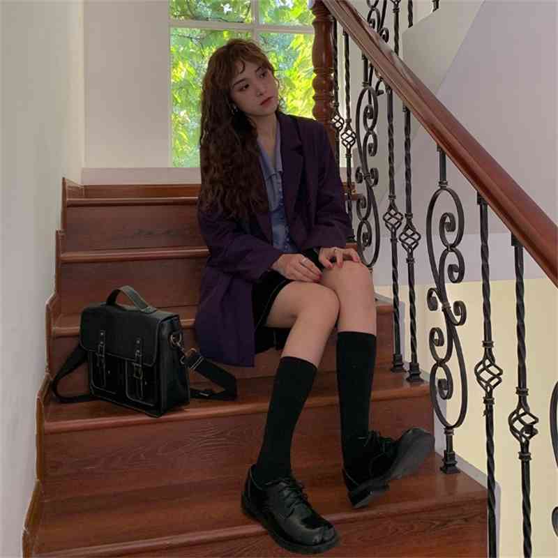 LY VAREY LIN Autumn Women Loose Solid Blazer Casual Notched Collar Outerwear Double Breasted Pockets Female Suits Coat 210526