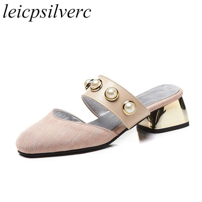 Women Slippers Mules Shoe Summer Spring Med Heel Canvas Pearl Square Toe Outside Casual Party Slides 2021 Sexy Fashion Gray Pink
Women Slippers Mules Shoe Summer Spring Med Heel Canvas Pearl Square Toe Outside Casual Party Slides 2021 Sexy Fashion Gray Pink