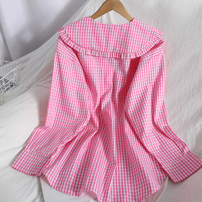 VANOVICH Summer and Spring Women Shirts Korean Style Cotton Ladies Wild Long Sleeve Plaid Clothing 210615