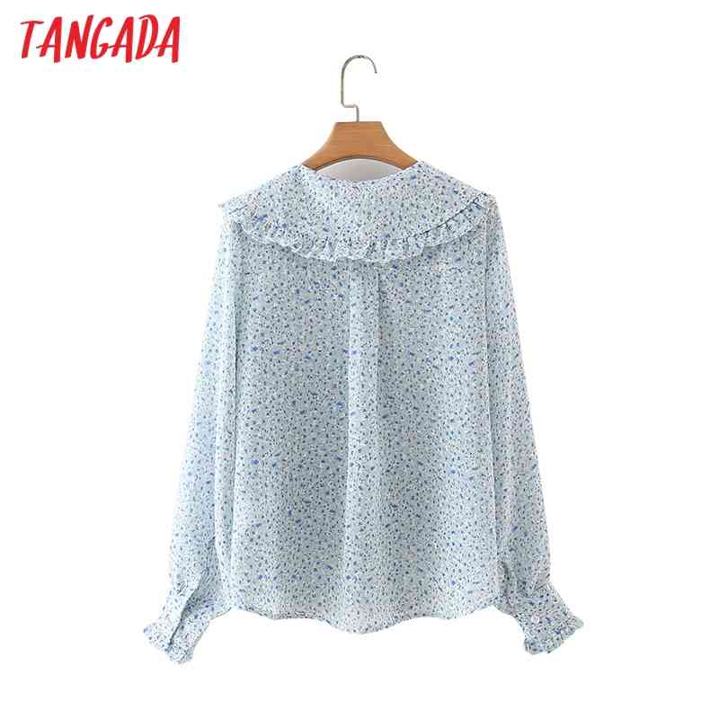 Women Retro Flowers Print Oversize Collar Long Sleeve Chic Female Blouse Shirt Tops 2M12 210416