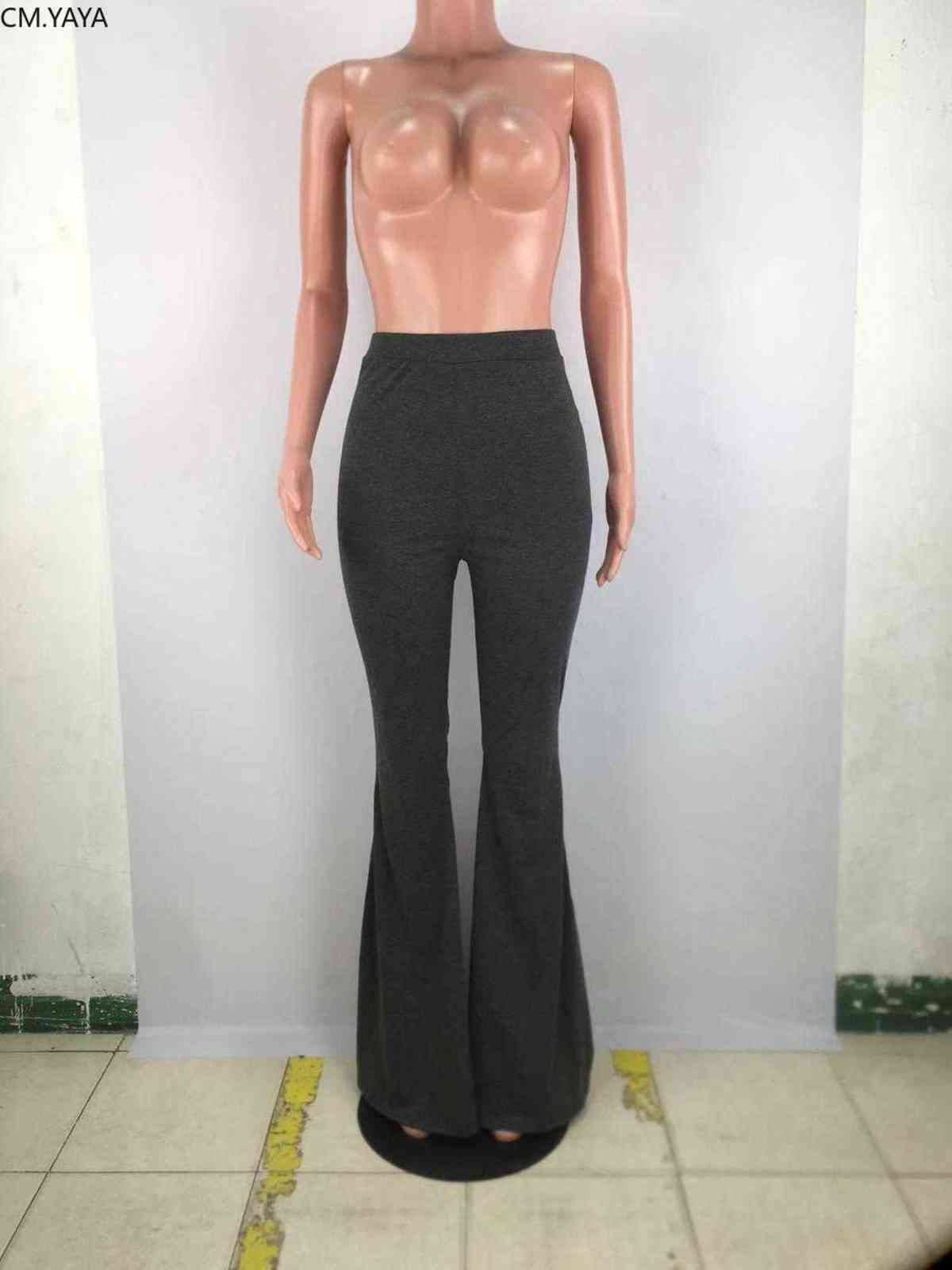 CM.YAYA Casual S-4XL Plus Size Women Elastic Wide Leg Flare Pants Leggings High Waist Trousers Draped Jogger Sweatpants 211115