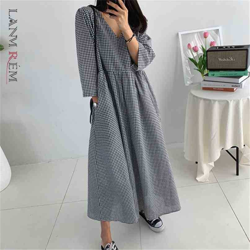 Women' Midi Casual Dress Plaid Large Pullover V-neck Temperament Loose Fit Fashion Summer 2P1700 210526
Women' Midi Casual Dress Plaid Large Pullover V-neck Temperament Loose Fit Fashion Summer 2P1700 210526