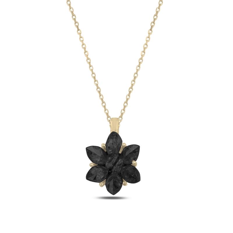 Chains Silver 925 Sterling Lotus Flower Black Zircon Stone Necklace