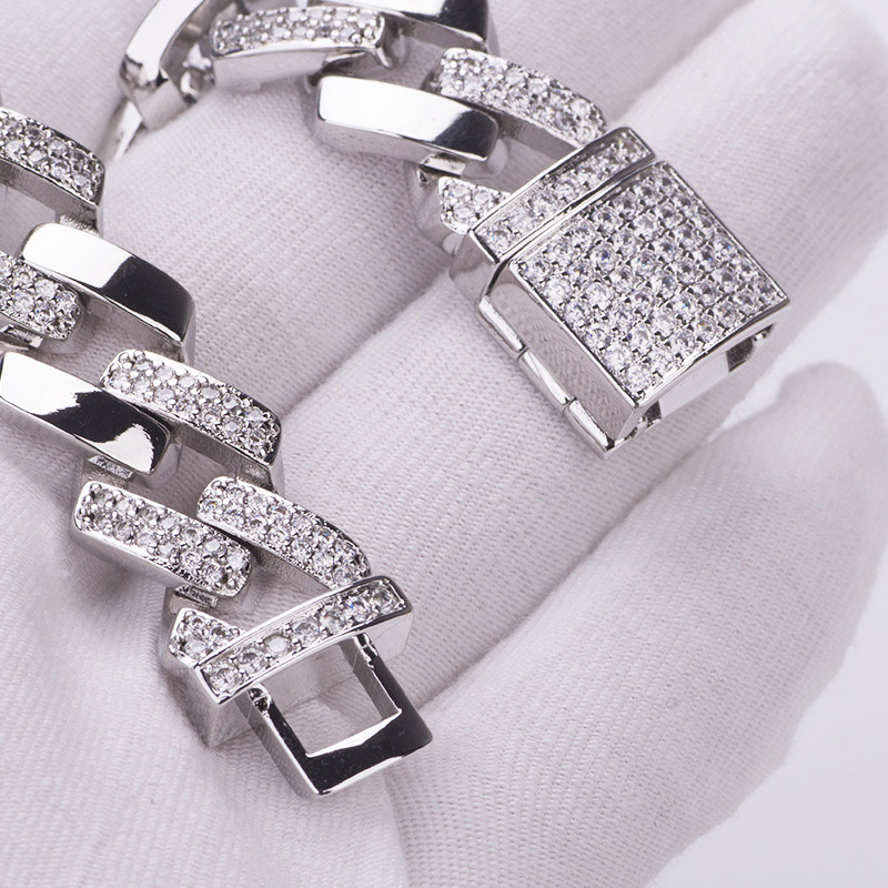 14mm Iced Out Square Cuban Miami Link Chain Bangle Bracelet for Men 18K Gold Plated New Fashoin Micro Paved AAA Cubic Zirconia Bling Hip Hop Rapper Pu