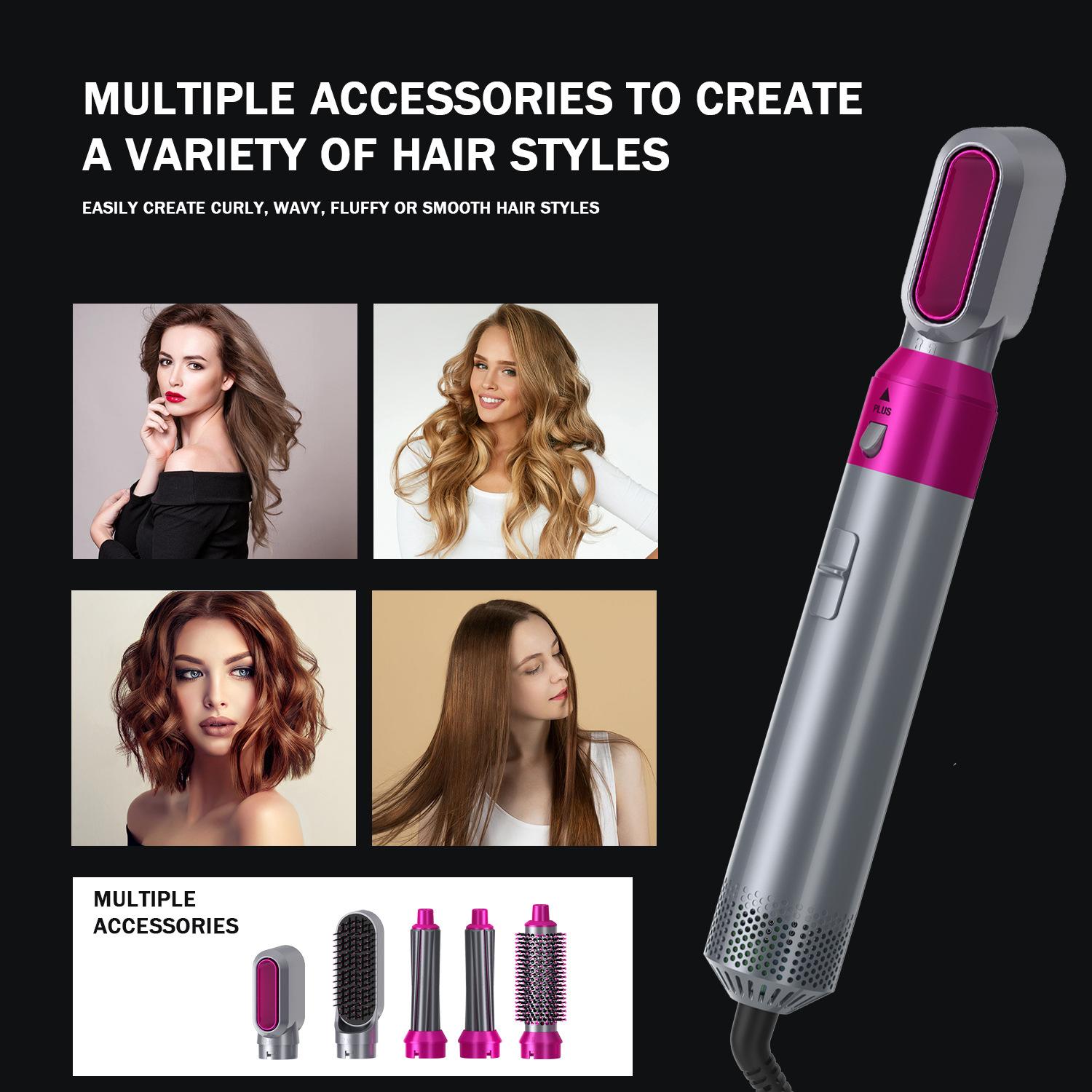 Curling Irons Electric Hair Dryer 5 In 1 Hairs Comb Negative Ion Straightener Brush Blow Dryer Air Wrap Curlings Wand Detachable Brushes Kit