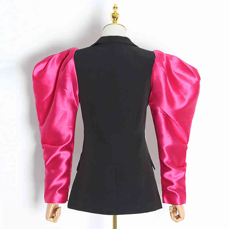 VGH Casual Splicing Women's Blazer Notched Puff Long Sleeve Tunic Hit Color Jacket Female Fashion New Clothing Tide Autumn 210421