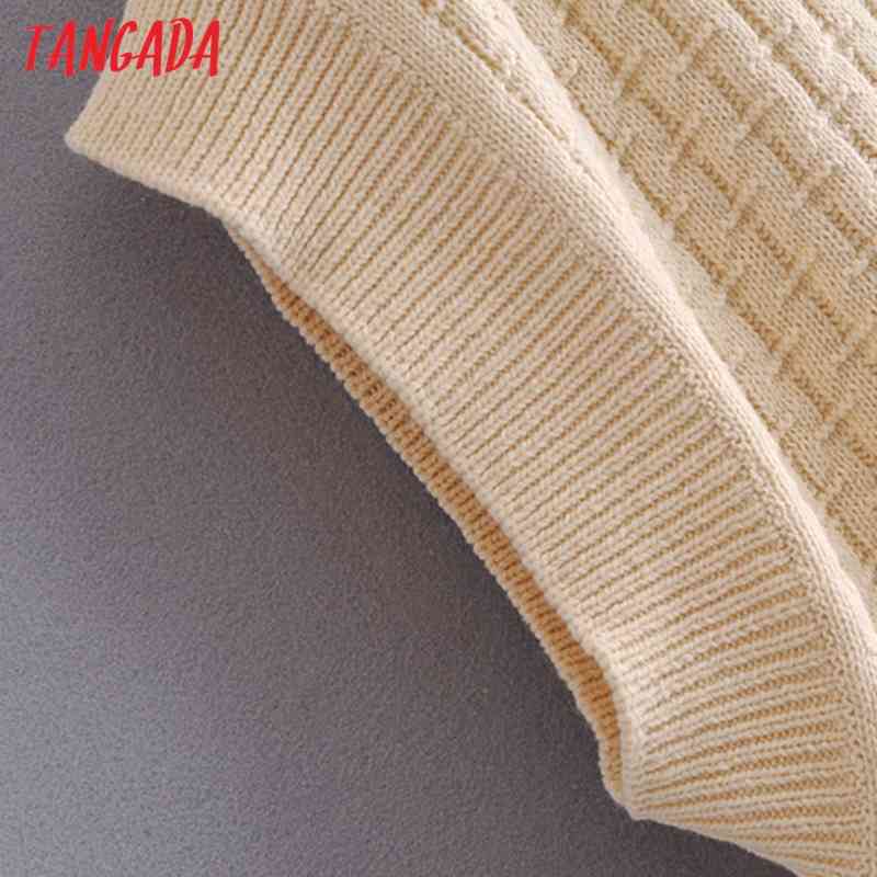 Women Fashion Oversized Beige Knitted Vest Sweater Sleeveless Female Waistcoat Chic Tops 3H180 210416