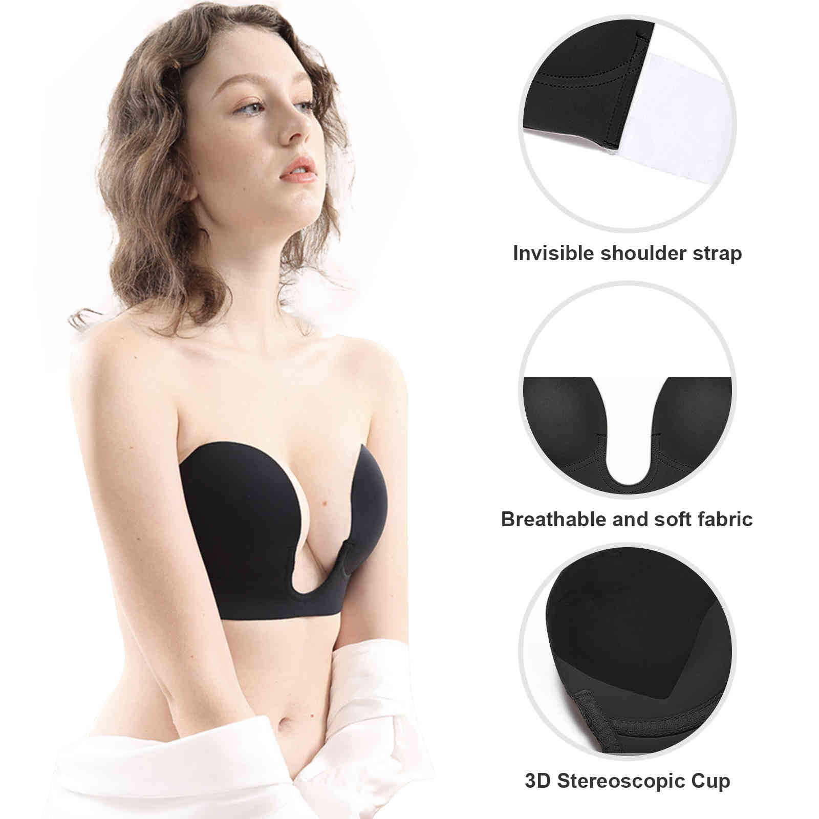 Women's Non-shoulder Straps, No Steel Rims, Solid Color Underwear, Women's Sticky Bra, Half A Cup of 1/2 Cup Invisible Silicone 210515