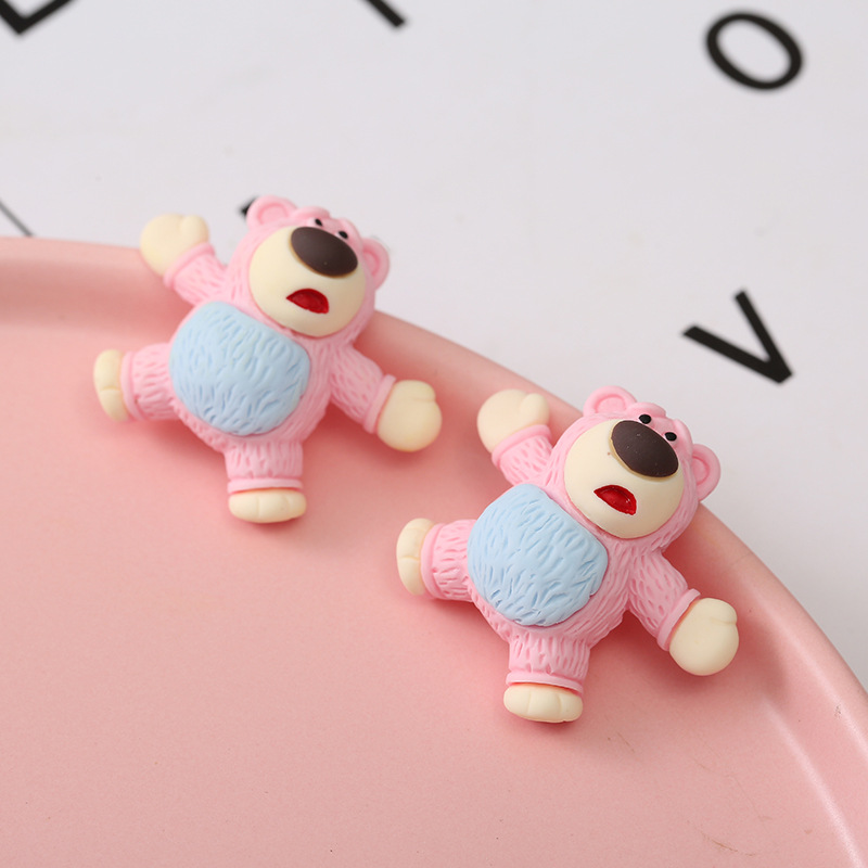 20pcs Candy Color Resin Components Cartoon Bow Tie Bear Cabochons Flat Back Scrapbook Craft for Jewelry Making DIY Hairpin Brooch Accessory