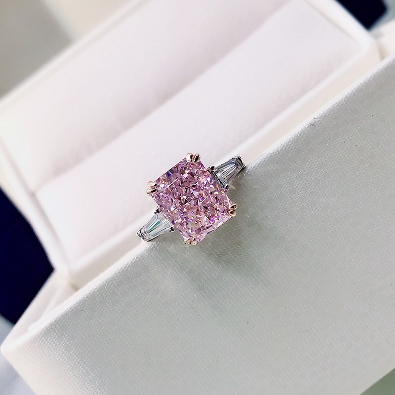 Pink Engagement Rings Diamond Simple Exquisite Silver 925 Wedding Ring for Women