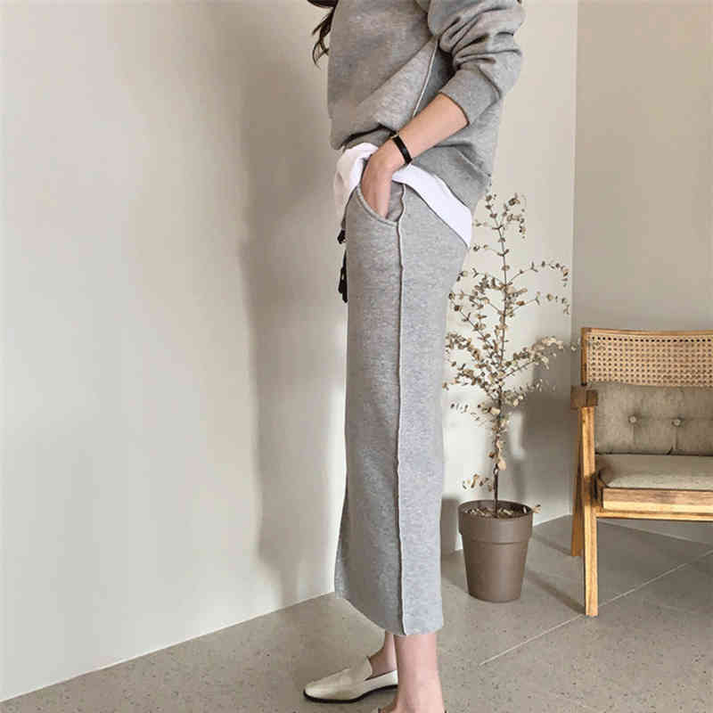 Colorfaith New Autumn Winter Women Sets Two Pieces Pullovers And Skirts Split Pockets Minimalist Style Ladies Sets WS9807 210413