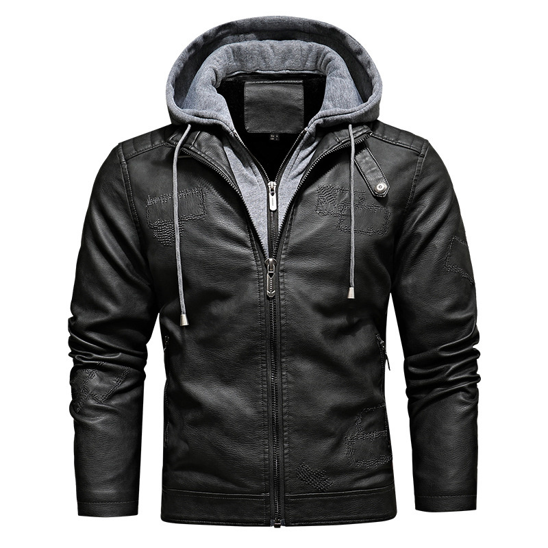 Hooded stitching motorcycle wind men's leather jacket high-quality stand-up collar retro comfortable windproof fashion travel commute, Black
Hooded stitching motorcycle wind men's leather jacket high-quality stand-up collar retro comfortable windproof fashion travel commute, Black