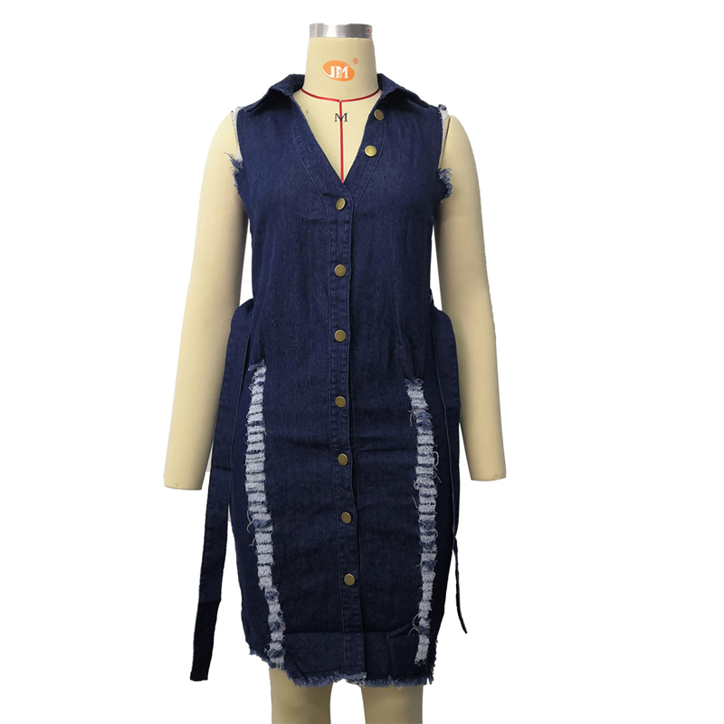 Women Dresses Summer High Waist Polo Denim Dress with Lace Up Bodycon Sexy Plus Size Ripped Dress Wholesale Dropshipping 210331