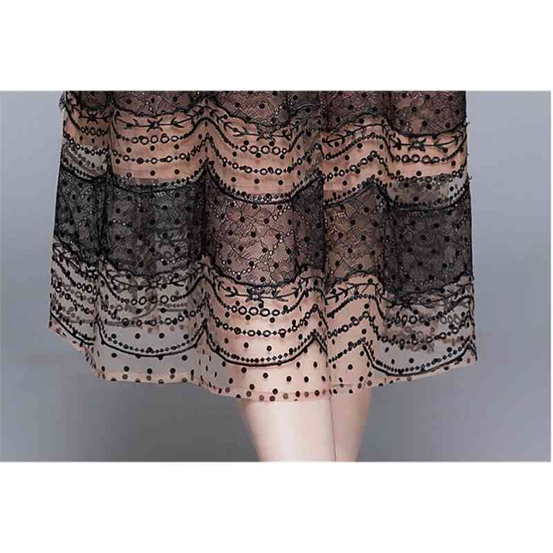 Fashion Runway Mesh Mid-Length Dress Robe Women Long Sleeve Elegant Bow Collar Party Dresses Vestidos 210520